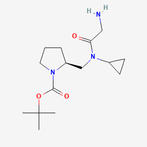 molecular formula C15H27N3O3 B7930320 (S)-2-{[(2-Amino-acetyl)-cyclopropyl-amino]-methyl}-pyrrolidine-1-carboxylic acid tert-butyl ester 