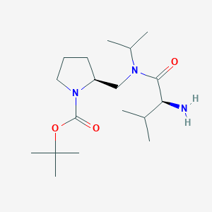 molecular formula C18H35N3O3 B7931224 (S)-2-{[((S)-2-Amino-3-methyl-butyryl)-isopropyl-amino]-methyl}-pyrrolidine-1-carboxylic acid tert-butyl ester 