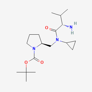 molecular formula C18H33N3O3 B7931273 (S)-2-{[((S)-2-Amino-3-methyl-butyryl)-cyclopropyl-amino]-methyl}-pyrrolidine-1-carboxylic acid tert-butyl ester 