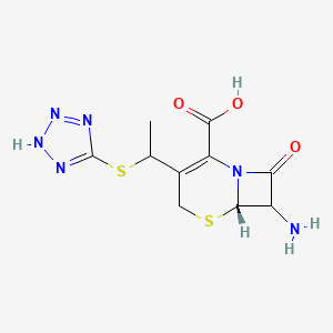 molecular formula C10H12N6O3S2 B7934242 (6S)-7-amino-8-oxo-3-[1-(2H-tetrazol-5-ylsulfanyl)ethyl]-5-thia-1-azabicyclo[4.2.0]oct-2-ene-2-carboxylic acid 