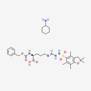 cyclohexanamine;(2S)-5-[[2-[(2,2,4,6,7-pentamethyl-3H-1-benzofuran-5-yl)sulfonyl]hydrazinyl]methylideneamino]-2-(phenylmethoxycarbonylamino)pentanoic acid
