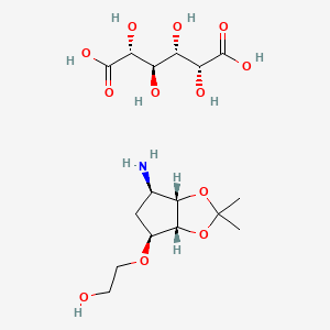 molecular formula C16H29NO12 B7934473 2-(((3aR,4S,6R,6aS)-6-Amino-2,2-dimethyltetrahydro-3aH-cyclopenta[d][1,3]dioxol-4-yl)oxy)ethanol (2R,3R,4S,5R)-2,3,4,5-tetrahydroxyhexanedioate 