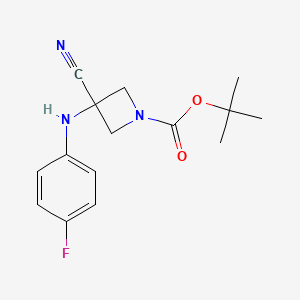 molecular formula C15H18FN3O2 B7935195 tert-Butyl 3-cyano-3-((4-fluorophenyl)amino)azetidine-1-carboxylate 