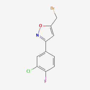 molecular formula C10H6BrClFNO B7935680 5-(Bromomethyl)-3-(3-chloro-4-fluorophenyl)-1,2-oxazole 