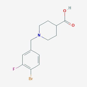 molecular formula C13H15BrFNO2 B7936127 1-[(4-Bromo-3-fluorophenyl)methyl]piperidine-4-carboxylic acid 