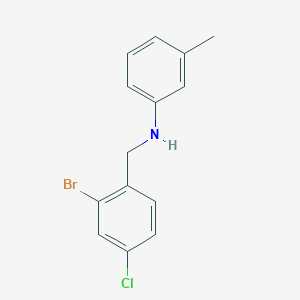 molecular formula C14H13BrClN B7937571 N-[(2-Bromo-4-chlorophenyl)methyl]-3-methylaniline 
