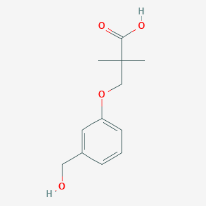 molecular formula C12H16O4 B7938521 3-[3-(Hydroxymethyl)phenoxy]-2,2-dimethylpropanoic acid 
