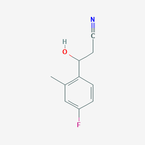 molecular formula C10H10FNO B7938960 3-(4-Fluoro-2-methylphenyl)-3-hydroxypropanenitrile 
