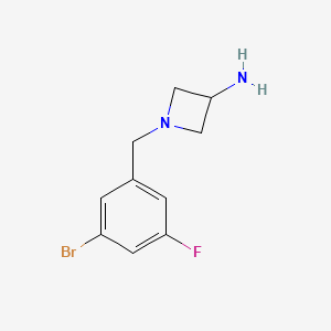 molecular formula C10H12BrFN2 B7939152 1-[(3-Bromo-5-fluorophenyl)methyl]azetidin-3-amine 