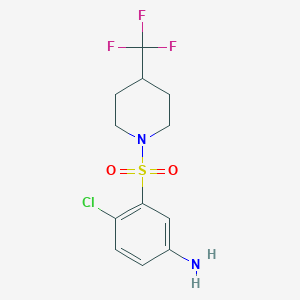 molecular formula C12H14ClF3N2O2S B7940784 4-Chloro-3-((4-(trifluoromethyl)piperidin-1-yl)sulfonyl)aniline 