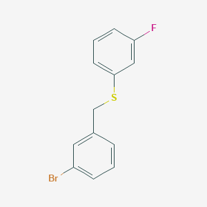 molecular formula C13H10BrFS B7941258 1-Bromo-3-[(3-fluorophenyl)sulfanylmethyl]benzene 