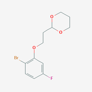 molecular formula C12H14BrFO3 B7941345 2-[2-(2-Bromo-5-fluoro-phenoxy)ethyl]-1,3-dioxane 