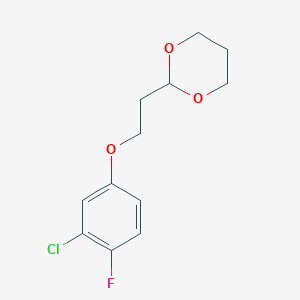 molecular formula C12H14ClFO3 B7941356 2-[2-(3-Chloro-4-fluoro-phenoxy)ethyl]-1,3-dioxane CAS No. 1443336-71-7