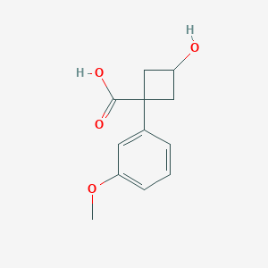 molecular formula C12H14O4 B7942147 3-Hydroxy-1-(3-methoxyphenyl)cyclobutane-1-carboxylic acid 