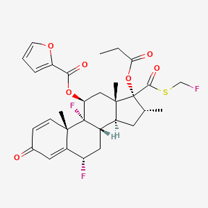 molecular formula C30H33F3O7S B7942699 [(6S,8S,9R,10S,11S,13S,14S,16R,17R)-6,9-difluoro-17-(fluoromethylsulfanylcarbonyl)-10,13,16-trimethyl-3-oxo-17-propanoyloxy-6,7,8,11,12,14,15,16-octahydrocyclopenta[a]phenanthren-11-yl] furan-2-carboxylate 