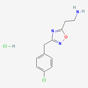 molecular formula C11H13Cl2N3O B7943375 2-(3-(4-Chlorobenzyl)-1,2,4-oxadiazol-5-yl)ethanamine hydrochloride 