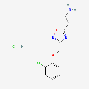 molecular formula C11H13Cl2N3O2 B7943378 2-(3-((2-Chlorophenoxy)methyl)-1,2,4-oxadiazol-5-yl)ethanamine hydrochloride 