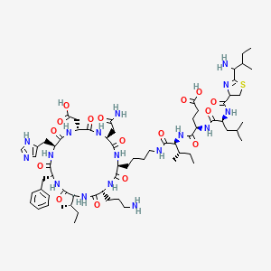 molecular formula C66H103N17O16S B7943506 (4R)-4-[[(2S)-2-[[2-(1-amino-2-methylbutyl)-4,5-dihydro-1,3-thiazole-4-carbonyl]amino]-4-methylpentanoyl]amino]-5-[[(2S,3S)-1-[4-[(2S,5R,8S,11R,14S,17R,20S)-20-(2-amino-2-oxoethyl)-5-(3-aminopropyl)-11-benzyl-8-[(2S)-butan-2-yl]-17-(carboxymethyl)-14-(1H-imidazol-5-ylmethyl)-3,6,9,12,15,18,21-heptaoxo-1,4,7,10,13,16,19-heptazacyclohenicos-2-yl]butylamino]-3-methyl-1-oxopentan-2-yl]amino]-5-oxopentanoic acid 