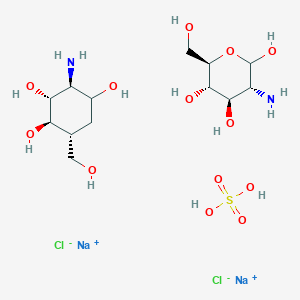 molecular formula C13H30Cl2N2Na2O13S B7943558 disodium;(1R,2R,3S,6R)-3-amino-6-(hydroxymethyl)cyclohexane-1,2,4-triol;(3R,4R,5S,6R)-3-amino-6-(hydroxymethyl)oxane-2,4,5-triol;sulfuric acid;dichloride 