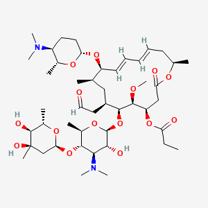 molecular formula C46H78N2O15 B7944101 [(4R,5S,6S,7R,9R,10R,11E,13E,16R)-6-[(2S,3R,4R,5S,6R)-5-[(2S,4R,5S,6S)-4,5-dihydroxy-4,6-dimethyloxan-2-yl]oxy-4-(dimethylamino)-3-hydroxy-6-methyloxan-2-yl]oxy-10-[(2R,5S,6R)-5-(dimethylamino)-6-methyloxan-2-yl]oxy-5-methoxy-9,16-dimethyl-2-oxo-7-(2-oxoethyl)-1-oxacyclohexadeca-11,13-dien-4-yl] propanoate 