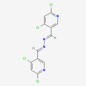 molecular formula C12H6Cl4N4 B7944137 2,4-dichloro-5-[(1E)-[(E)-2-[(4,6-dichloropyridin-3-yl)methylidene]hydrazin-1-ylidene]methyl]pyridine 