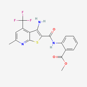 molecular formula C18H14F3N3O3S B7944284 Methyl 2-({[3-amino-6-methyl-4-(trifluoromethyl)thieno[2,3-b]pyridin-2-yl]carbonyl}amino)benzoate 