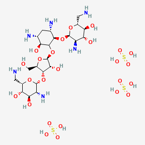 molecular formula C23H52N6O25S3 B7944309 (2R,3S,4R,5R,6R)-5-amino-2-(aminomethyl)-6-[(1R,3S,4R,6S)-4,6-diamino-2-[(2S,3R,4S,5R)-4-[(2R,3R,4R,5S,6S)-3-amino-6-(aminomethyl)-4,5-dihydroxyoxan-2-yl]oxy-3-hydroxy-5-(hydroxymethyl)oxolan-2-yl]oxy-3-hydroxycyclohexyl]oxyoxane-3,4-diol;sulfuric acid 