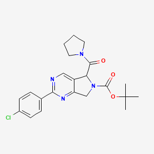 molecular formula C22H25ClN4O3 B7944453 Tert-butyl 2-(4-chlorophenyl)-5-(pyrrolidine-1-carbonyl)-5,7-dihydropyrrolo[3,4-d]pyrimidine-6-carboxylate 