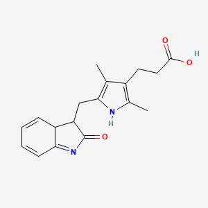 molecular formula C18H20N2O3 B7944919 3-[2,4-dimethyl-5-[(2-oxo-3,3a-dihydroindol-3-yl)methyl]-1H-pyrrol-3-yl]propanoic acid 