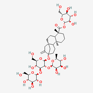 molecular formula C44H70O22 B7944926 [(2S,3R,4S,5S,6R)-3,4,5-trihydroxy-6-(hydroxymethyl)oxan-2-yl] (1R,5R,9S,13S)-13-[(2S,3R,4S,5R,6R)-5-hydroxy-6-(hydroxymethyl)-4-[(2S,3R,4S,5S,6R)-3,4,5-trihydroxy-6-(hydroxymethyl)oxan-2-yl]oxy-3-[(2R,3R,4R,5R,6S)-3,4,5-trihydroxy-6-methyloxan-2-yl]oxyoxan-2-yl]oxy-5,9-dimethyl-14-methylidenetetracyclo[11.2.1.01,10.04,9]hexadecane-5-carboxylate 