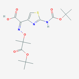 molecular formula C18H27N3O7S B7944958 (2E)-{2-[(tert-Butoxycarbonyl)amino]-1,3-thiazol-4-yl}{[(1-tert-butoxy-2-methyl-1-oxopropan-2-yl)oxy]imino}acetic acid CAS No. 134203-48-8