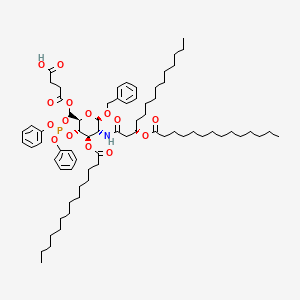 molecular formula C71H110NO15P B7945250 4-(((2R,3S,4R,5R,6R)-6-(Benzyloxy)-3-((diphenoxyphosphoryl)oxy)-4-(tetradecanoyloxy)-5-((S)-3-(tetradecanoyloxy)tetradecanamido)tetrahydro-2H-pyran-2-yl)methoxy)-4-oxobutanoic acid 
