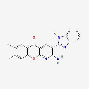 molecular formula C22H18N4O2 B7945576 2-Amino-7,8-dimethyl-3-(1-methylbenzimidazol-2-yl)chromeno[2,3-b]pyridin-5-one 