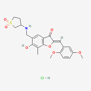 molecular formula C23H26ClNO7S B7945656 (2Z)-2-[(2,5-dimethoxyphenyl)methylidene]-5-[[(1,1-dioxothiolan-3-yl)amino]methyl]-6-hydroxy-7-methyl-1-benzofuran-3-one;hydrochloride 