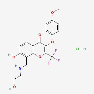molecular formula C20H19ClF3NO6 B7945672 7-Hydroxy-8-[(2-hydroxyethylamino)methyl]-3-(4-methoxyphenoxy)-2-(trifluoromethyl)chromen-4-one;hydrochloride 