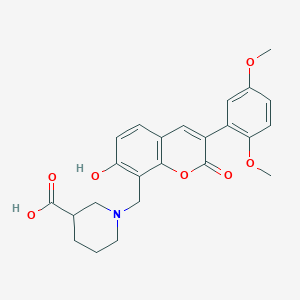 molecular formula C24H25NO7 B7945717 1-[[3-(2,5-Dimethoxyphenyl)-7-hydroxy-2-oxochromen-8-yl]methyl]piperidine-3-carboxylic acid 