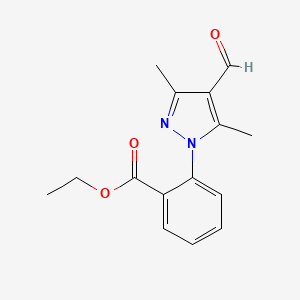 molecular formula C15H16N2O3 B7946030 Ethyl 2-(4-formyl-3,5-dimethylpyrazol-1-yl)benzoate 