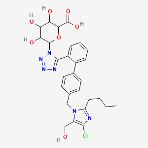 molecular formula C28H31ClN6O7 B7947219 6-[5-[2-[4-[[2-Butyl-4-chloro-5-(hydroxymethyl)imidazol-1-yl]methyl]phenyl]phenyl]tetrazol-1-yl]-3,4,5-trihydroxyoxane-2-carboxylic acid 