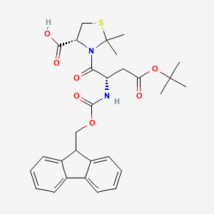 molecular formula C29H34N2O7S B7947239 (R)-3-((S)-2-((((9H-Fluoren-9-yl)methoxy)carbonyl)amino)-4-(tert-butoxy)-4-oxobutanoyl)-2,2-dimethylthiazolidine-4-carboxylic acid 