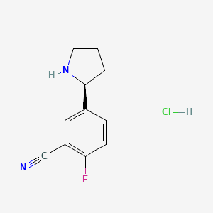 molecular formula C11H12ClFN2 B7947593 (S)-2-fluoro-5-(pyrrolidin-2-yl)benzonitrile hydrochloride 
