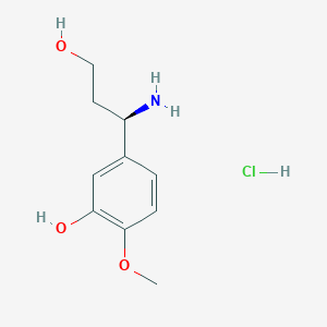 molecular formula C10H16ClNO3 B7947741 5-[(1R)-1-amino-3-hydroxypropyl]-2-methoxyphenol;hydrochloride 