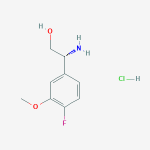molecular formula C9H13ClFNO2 B7948556 (R)-2-Amino-2-(4-fluoro-3-methoxyphenyl)ethan-1-ol hydrochloride 