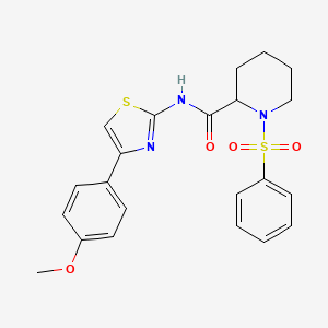 molecular formula C22H23N3O4S2 B7950372 1-(benzenesulfonyl)-N-[4-(4-methoxyphenyl)-1,3-thiazol-2-yl]piperidine-2-carboxamide 
