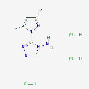 molecular formula C7H13Cl3N6 B7950558 3-(3,5-dimethyl-1H-pyrazol-1-yl)-4H-1,2,4-triazol-4-amine trihydrochloride 