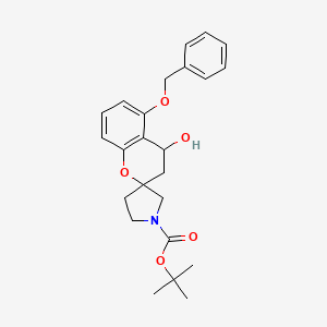 molecular formula C24H29NO5 B7950759 Tert-butyl 4-hydroxy-5-phenylmethoxyspiro[3,4-dihydrochromene-2,3'-pyrrolidine]-1'-carboxylate 
