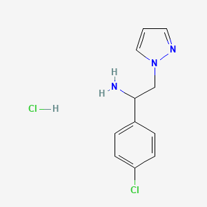 molecular formula C11H13Cl2N3 B7950816 1-(4-Chlorophenyl)-2-pyrazol-1-ylethanamine;hydrochloride 