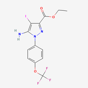 molecular formula C13H11F3IN3O3 B7951010 Ethyl 5-amino-4-iodo-1-[4-(trifluoromethoxy)phenyl]pyrazole-3-carboxylate 