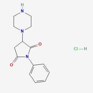 molecular formula C14H18ClN3O2 B7951335 1-Phenyl-3-piperazin-1-ylpyrrolidine-2,5-dione;hydrochloride 
