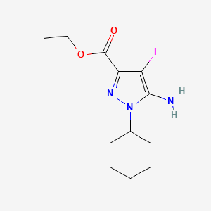 molecular formula C12H18IN3O2 B7951579 Ethyl 5-amino-1-cyclohexyl-4-iodopyrazole-3-carboxylate 