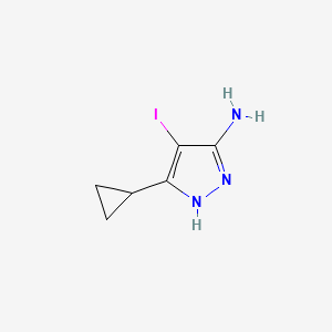 molecular formula C6H8IN3 B7951678 3-cyclopropyl-4-iodo-1H-pyrazol-5-amine 